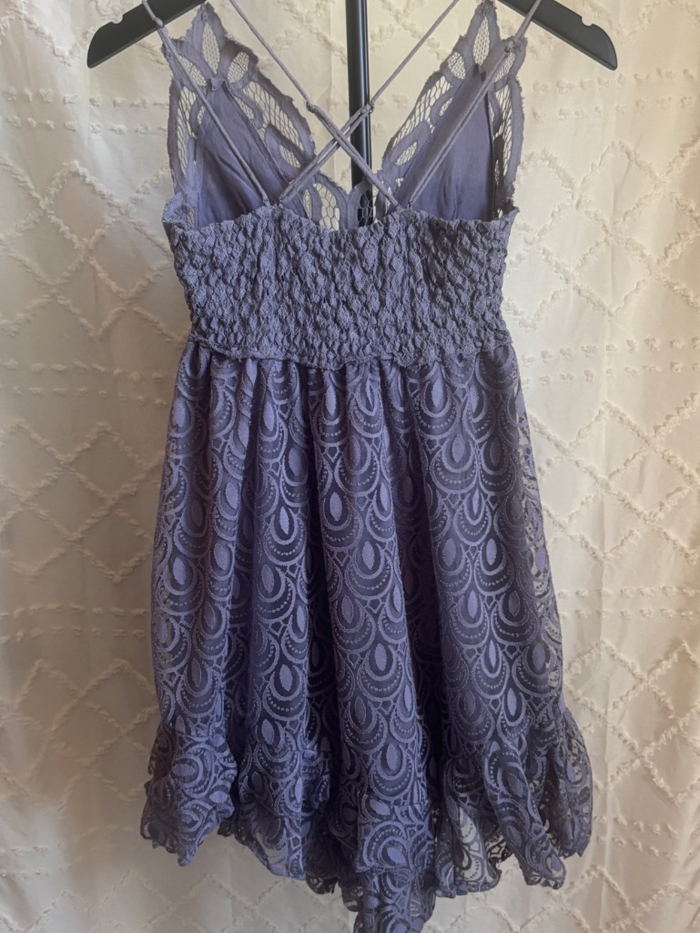 Free People Lace Slip Dress Purple Boho Crochet Mini Adella Style XS - Picture 2 of 8
